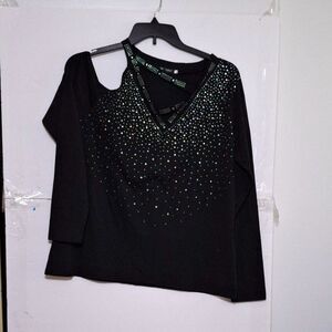 A Lapa Women's Cold Shoulder Top Rhinestone Whimsigoth Fairy Core XL